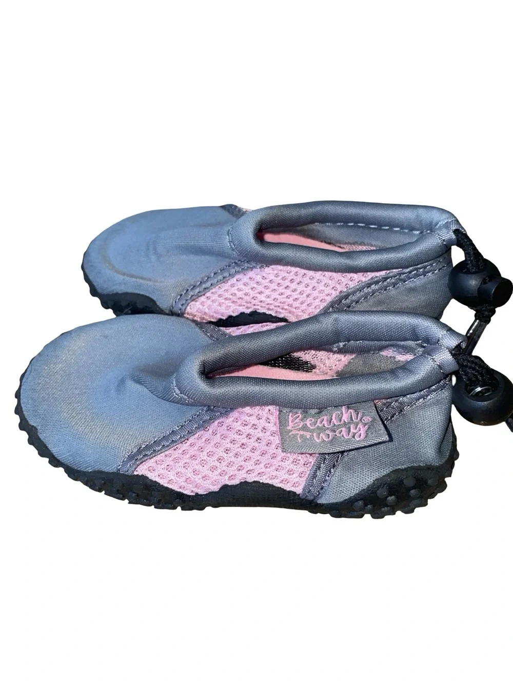 Beach Way Toddler Water Shoes Grey & Pink Mesh Slip-On Swim Booties Size 24M